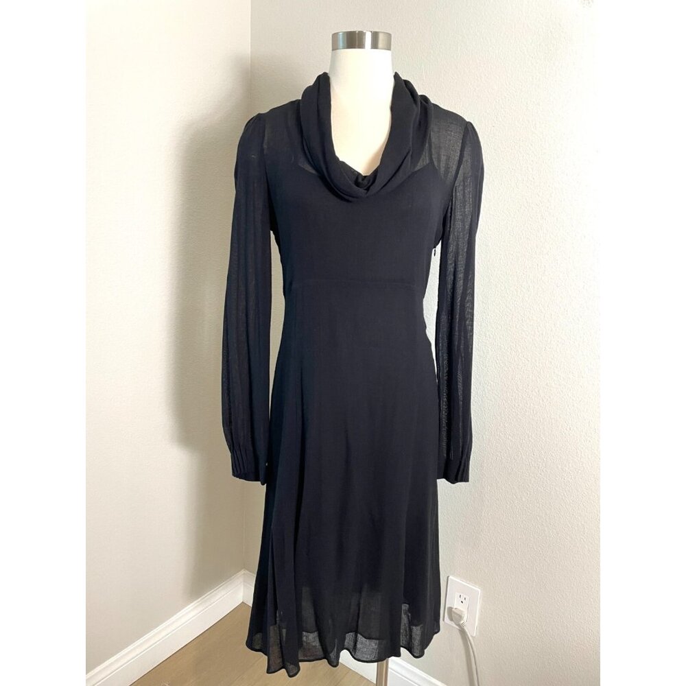 Theory Womens 8 Black Cowl Neck Dress Long Sleeve Lined Knee Length
